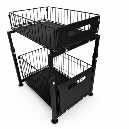 Height-Adjustable Steel Frame with Pull-Out Baskets Kitchen Cabinet Organizer (2-Tier)