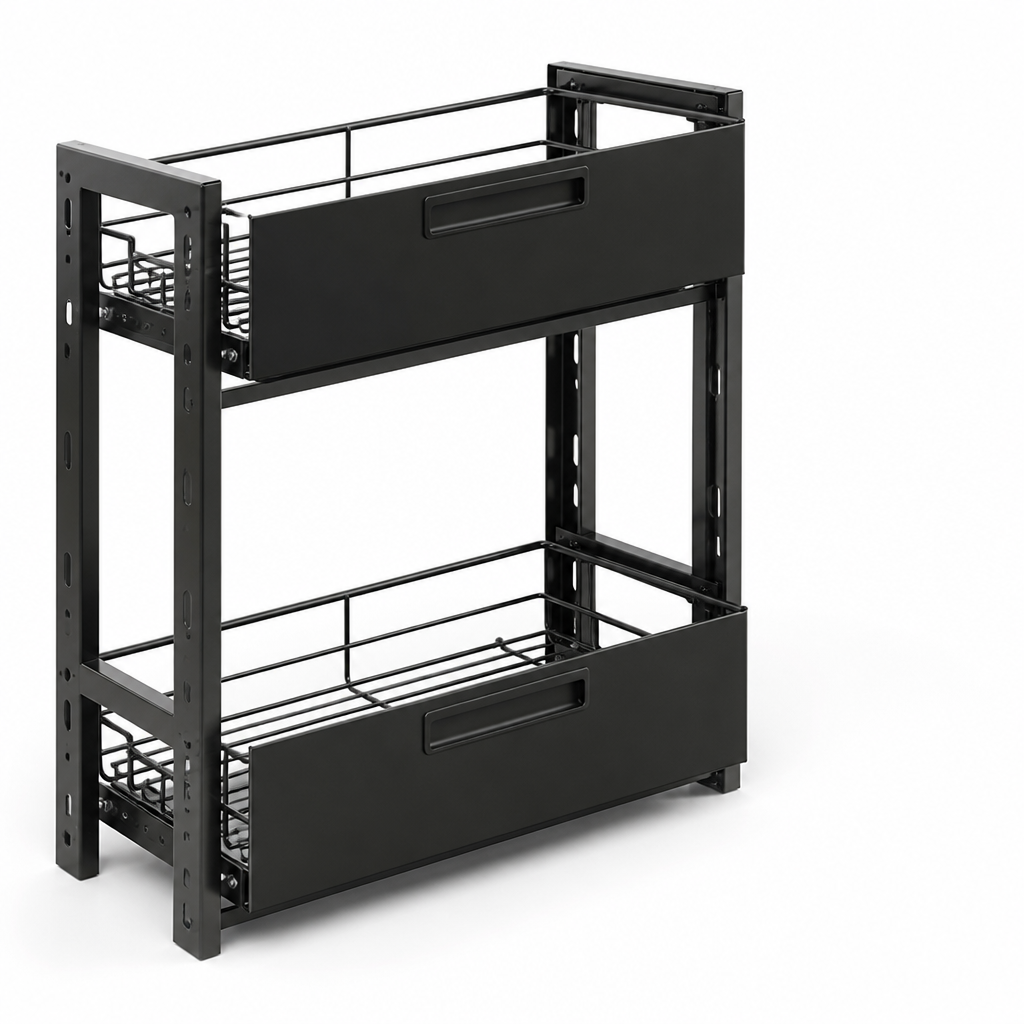 Height-Adjustable Steel Frame with Pull-Out Baskets Kitchen Cabinet Organizer (2-Tier)