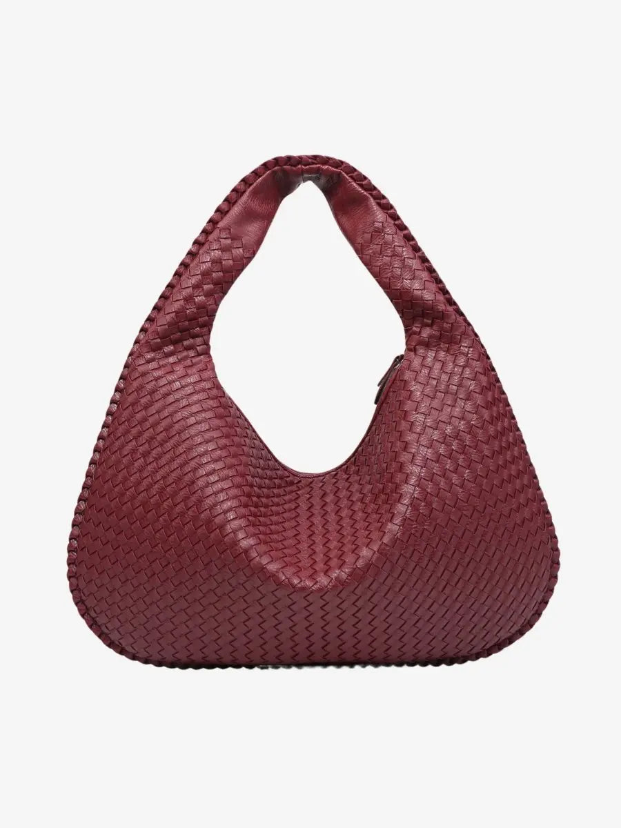 Hobo Bag Braided Genuine Leather Zipper Closure & Padded Strap