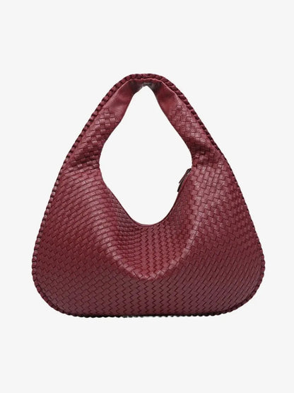 Hobo Bag Braided Genuine Leather Zipper Closure & Padded Strap