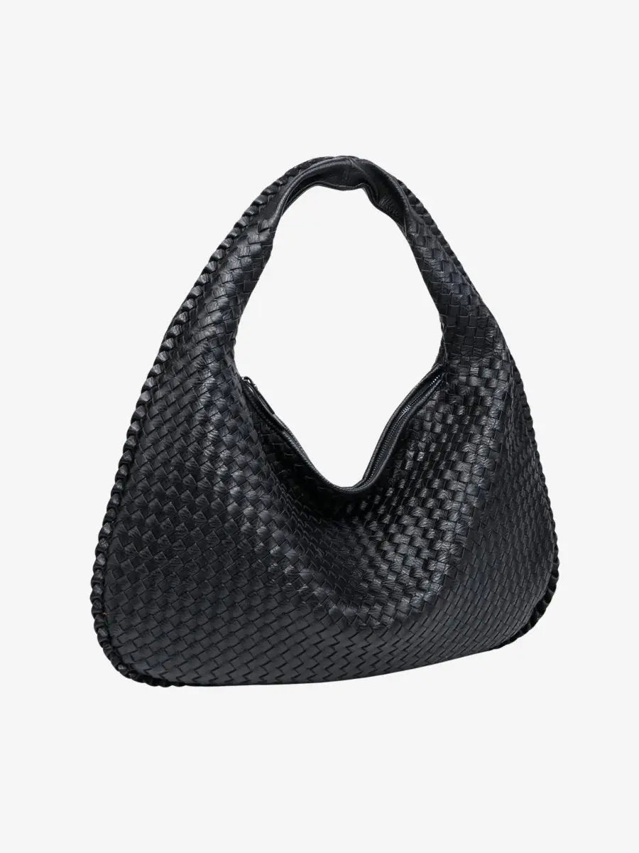 Hobo Bag Braided Genuine Leather Zipper Closure & Padded Strap