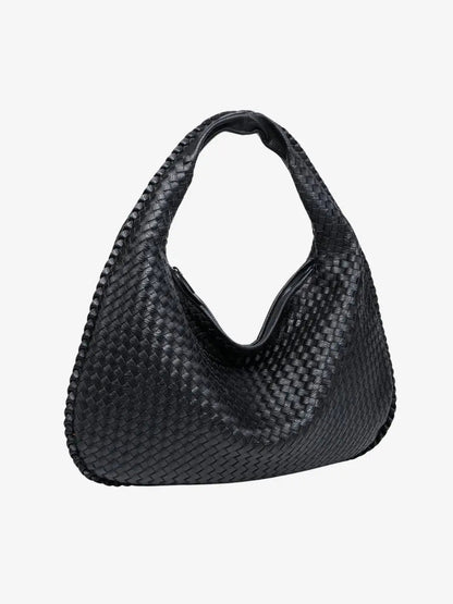 Hobo Bag Braided Genuine Leather Zipper Closure & Padded Strap