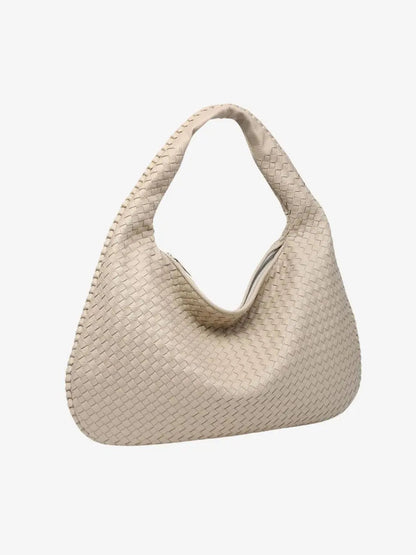 Hobo Bag Braided Genuine Leather Zipper Closure & Padded Strap
