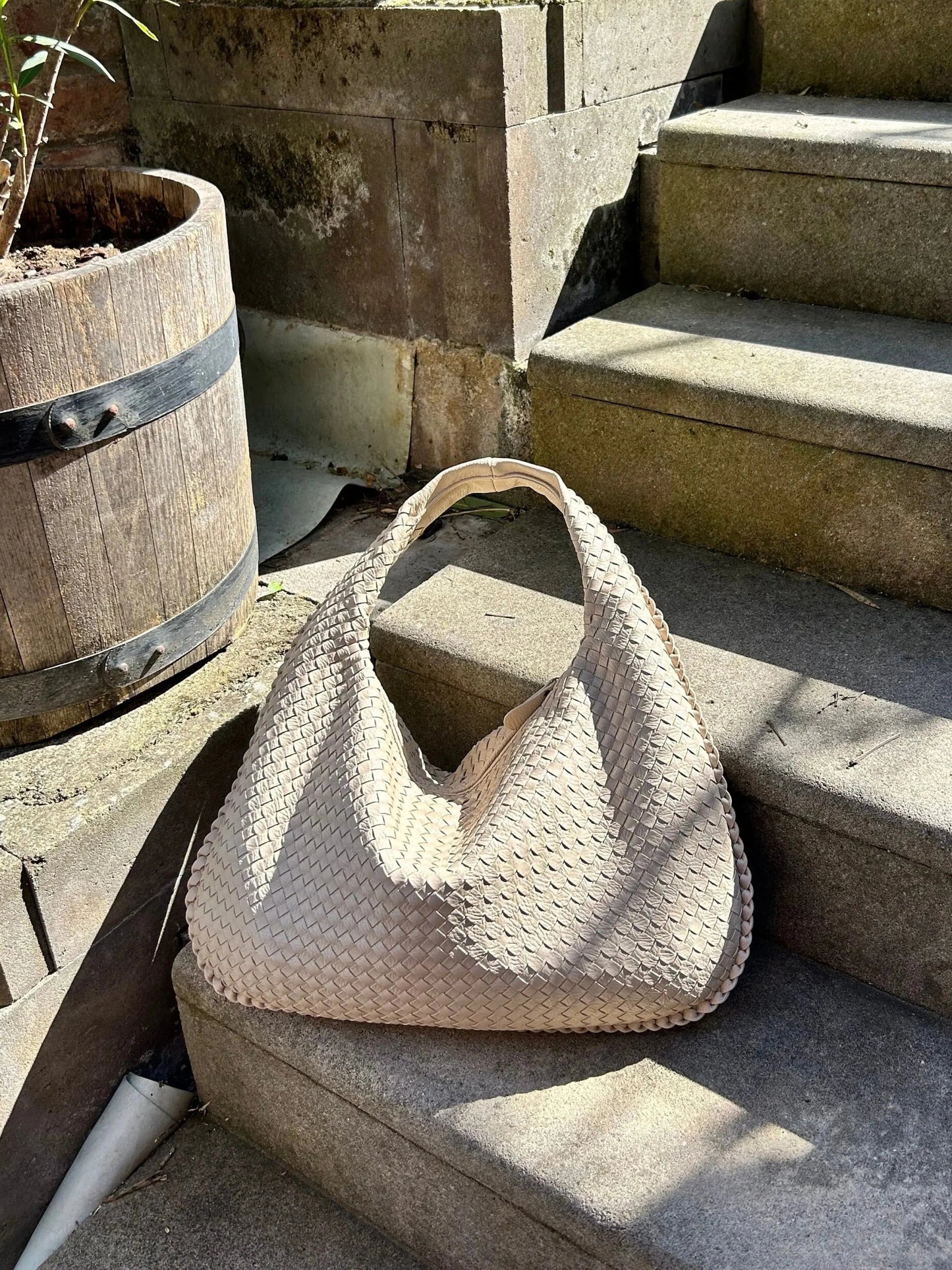 Hobo Bag Braided Genuine Leather Zipper Closure & Padded Strap