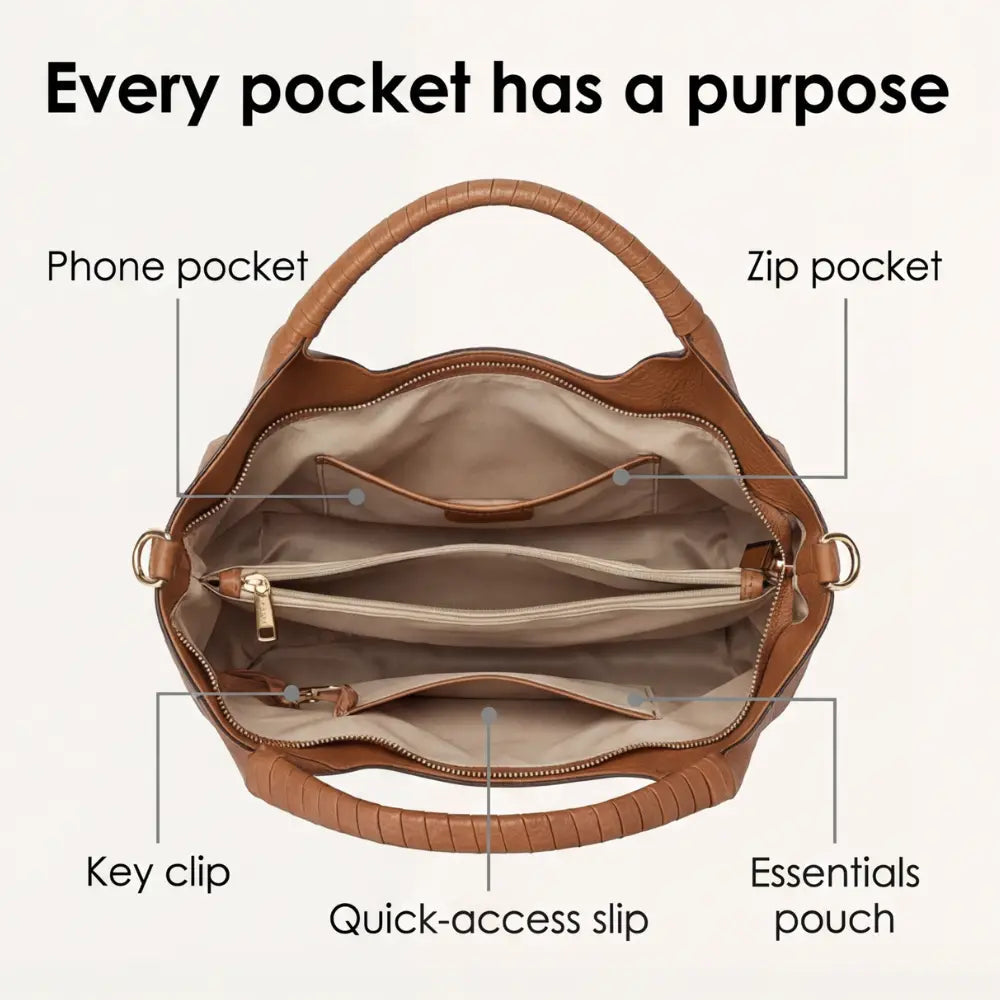 Hobo Bag Soft Faux Leather Organized Interior Adjustable Strap