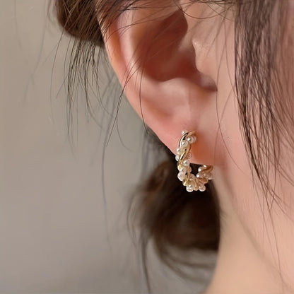 Hoop Earrings Gold Wire & White Pearls Lightweight