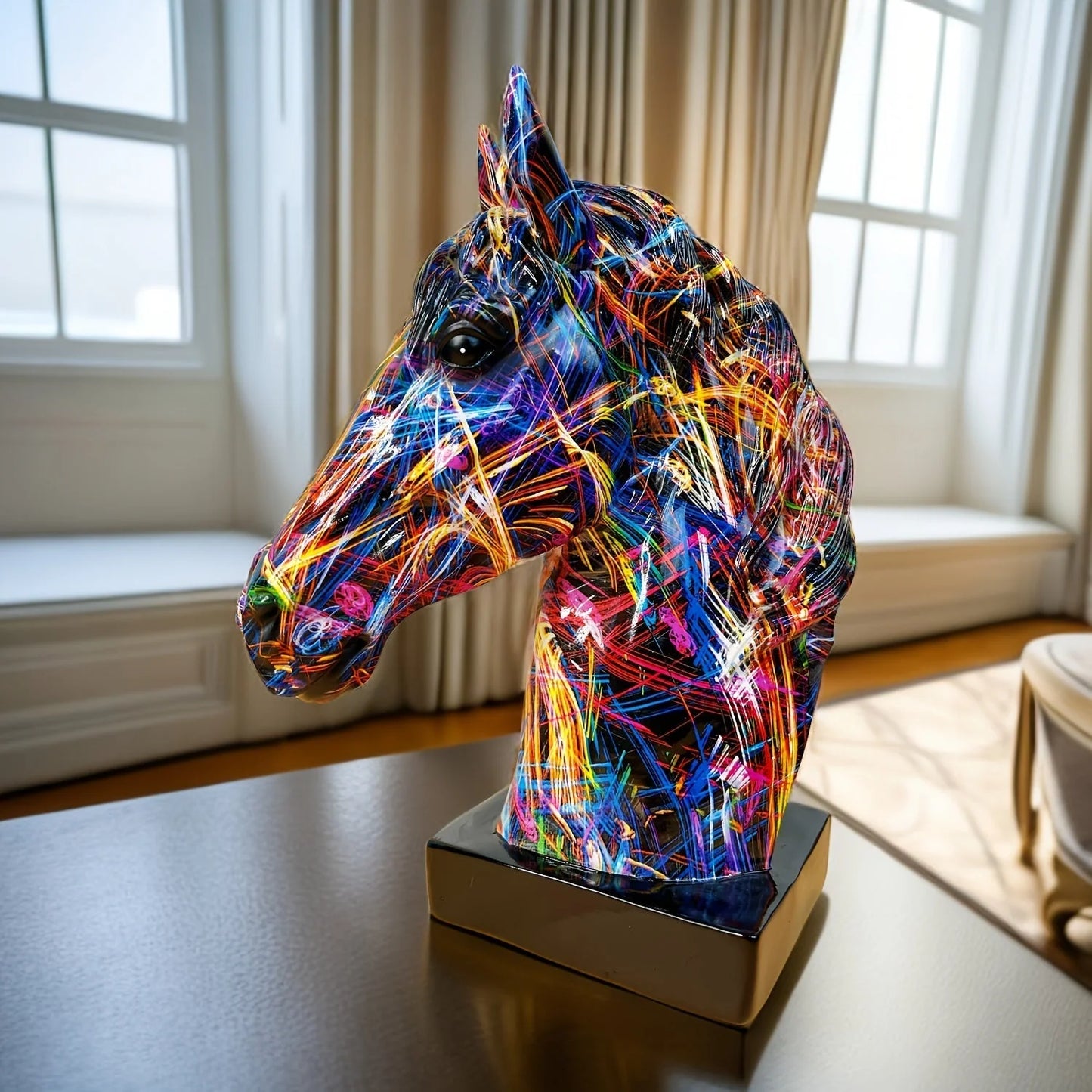 Horse Head Sculpture Handcrafted Resin Paint-Splatter Finish