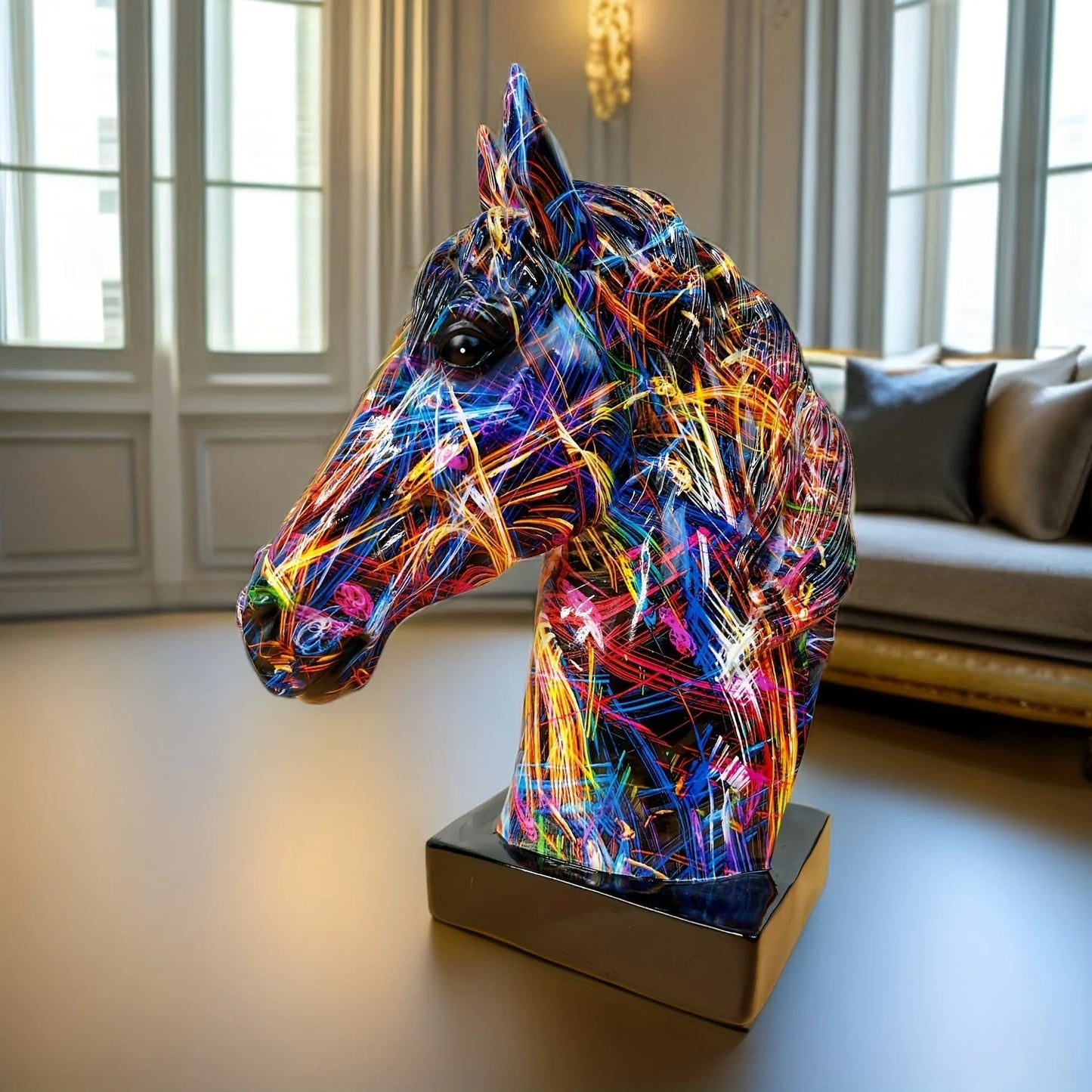 Horse Head Sculpture Handcrafted Resin Paint-Splatter Finish