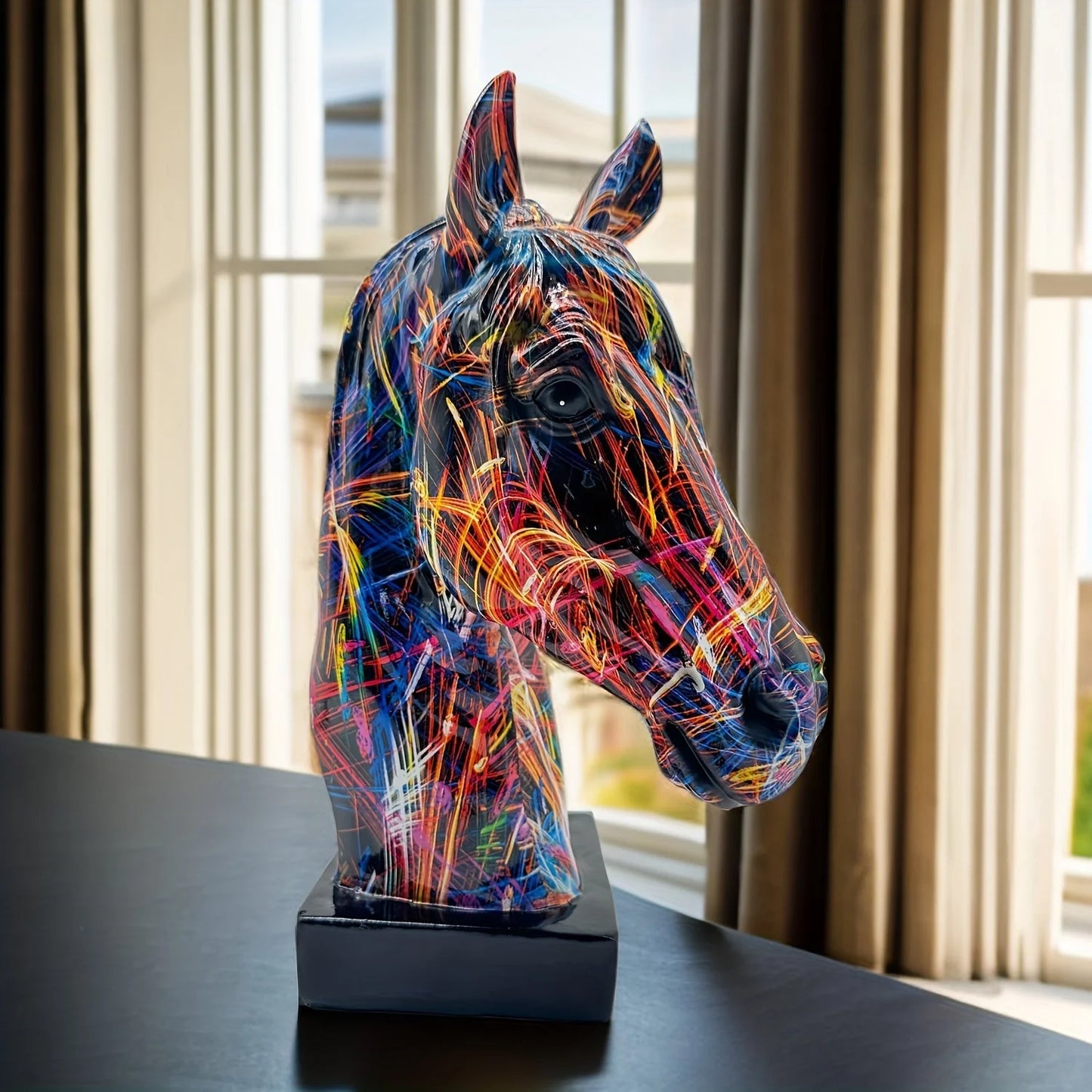 Horse Head Sculpture Handcrafted Resin Paint-Splatter Finish