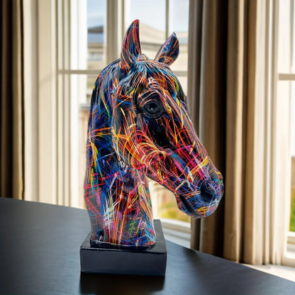 Horse Head Sculpture Handcrafted Resin Paint-Splatter Finish