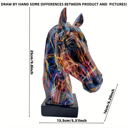 Horse Head Sculpture Handcrafted Resin Paint-Splatter Finish
