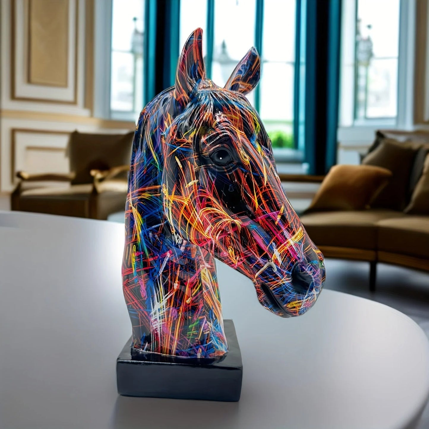 Horse Head Sculpture Handcrafted Resin Paint-Splatter Finish