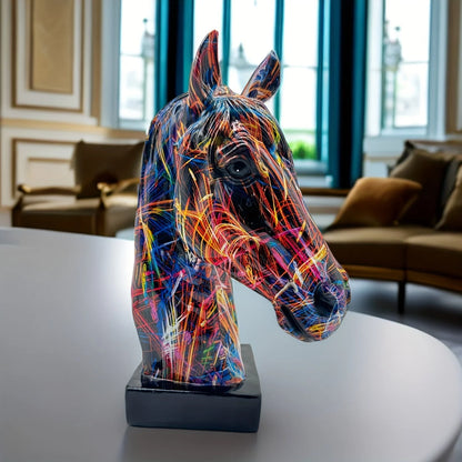 Horse Head Sculpture Handcrafted Resin Paint-Splatter Finish
