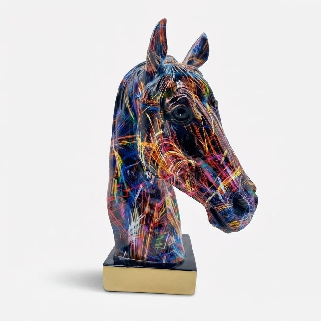 Horse Head Sculpture Handcrafted Resin Paint-Splatter Finish