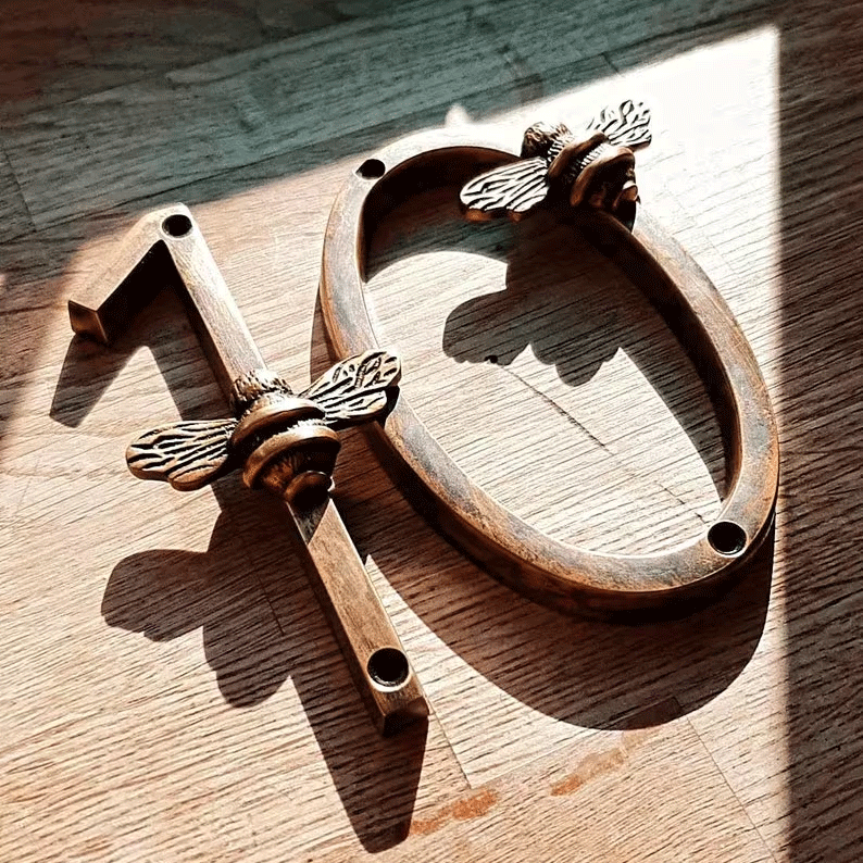 House Number Sign Handcrafted Bee Weather-Resistant Metal Screw-Mount