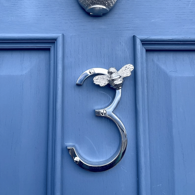 House Number Sign Handcrafted Bee Weather-Resistant Metal Screw-Mount