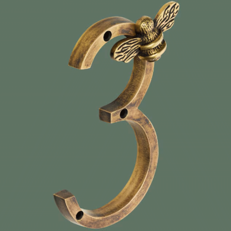 House Number Sign Handcrafted Bee Weather-Resistant Metal Screw-Mount