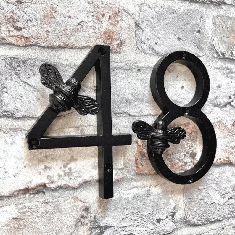 House Number Sign Handcrafted Bee Weather-Resistant Metal Screw-Mount