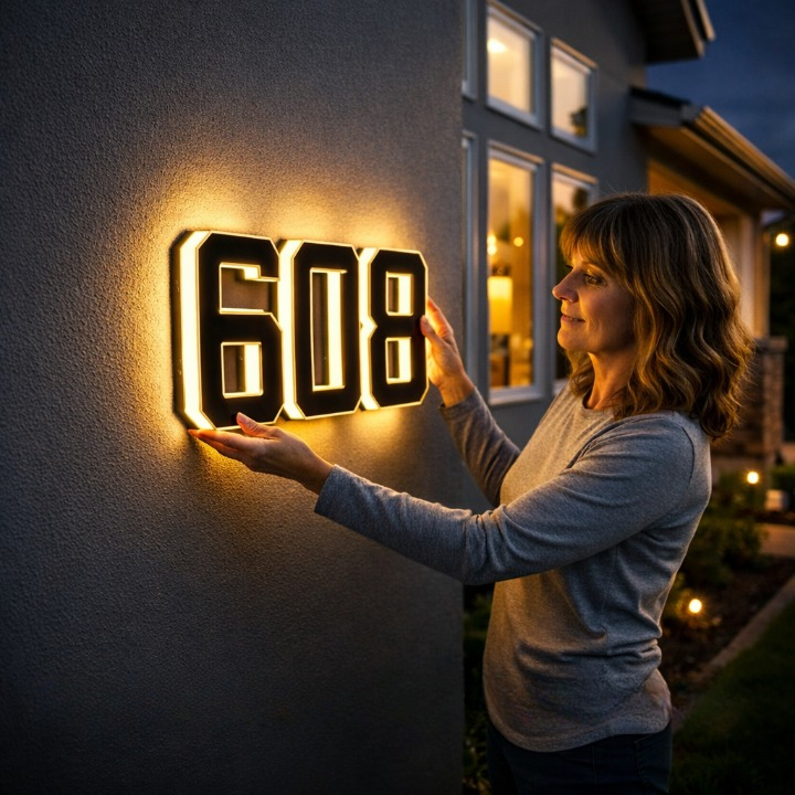 House Number Sign Solar-Powered Automatic LED Weatherproof