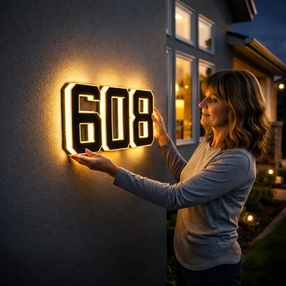 House Number Sign Solar-Powered Automatic LED Weatherproof