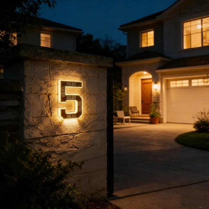 House Number Sign Solar-Powered Automatic LED Weatherproof