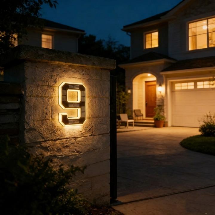 House Number Sign Solar-Powered Automatic LED Weatherproof