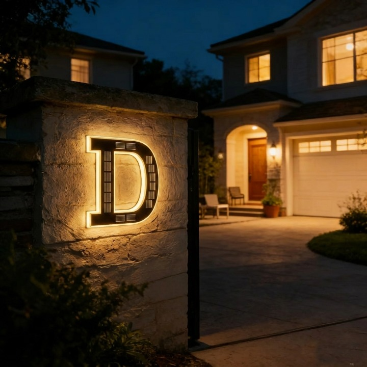 House Number Sign Solar-Powered Automatic LED Weatherproof