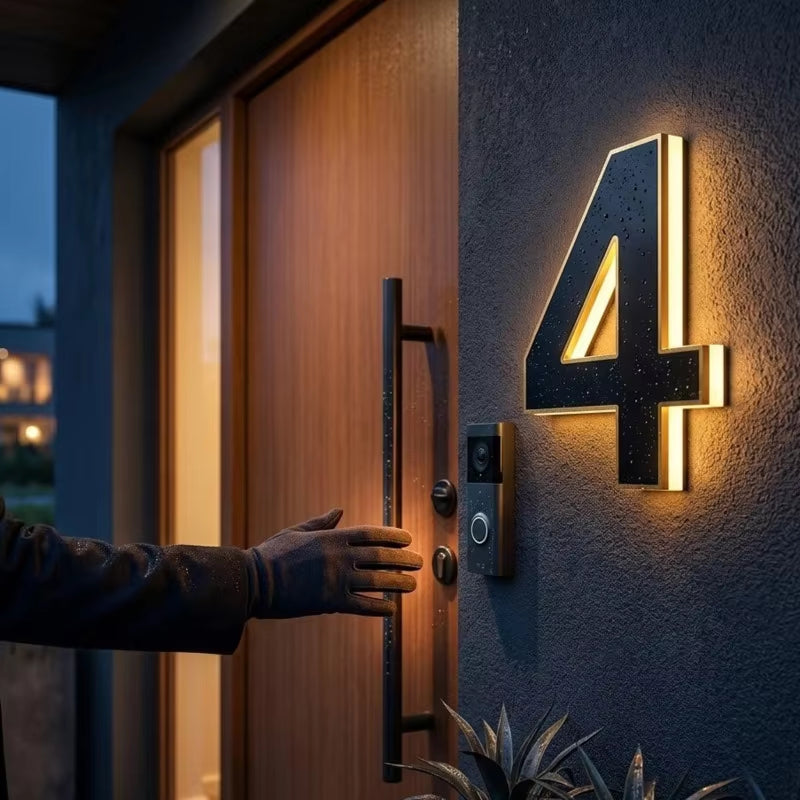 House Number Sign Solar-Powered Automatic LED Weatherproof