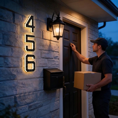 House Number Sign Solar-Powered Automatic LED Weatherproof