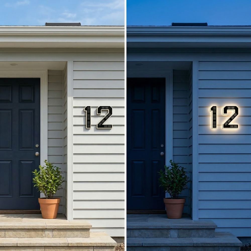 House Number Sign Solar-Powered Automatic LED Weatherproof