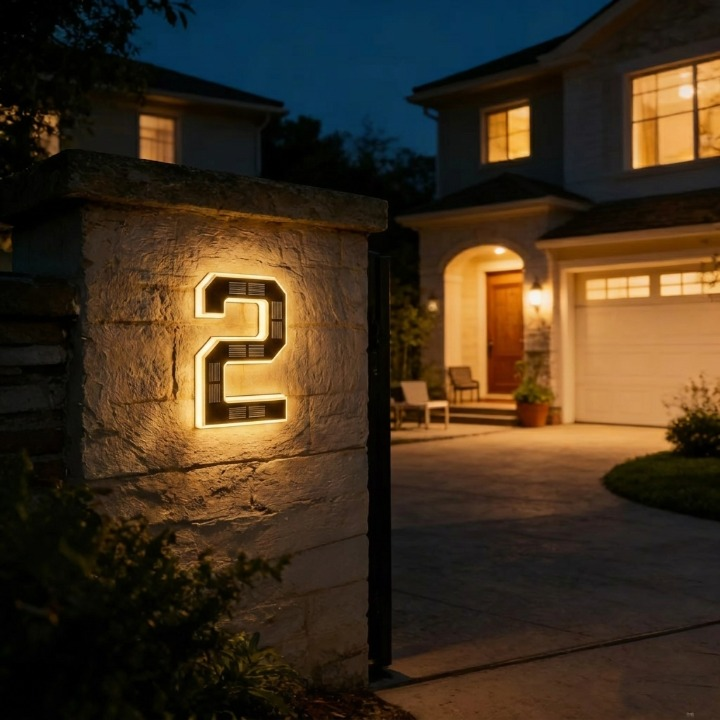 House Number Sign Solar-Powered Automatic LED Weatherproof