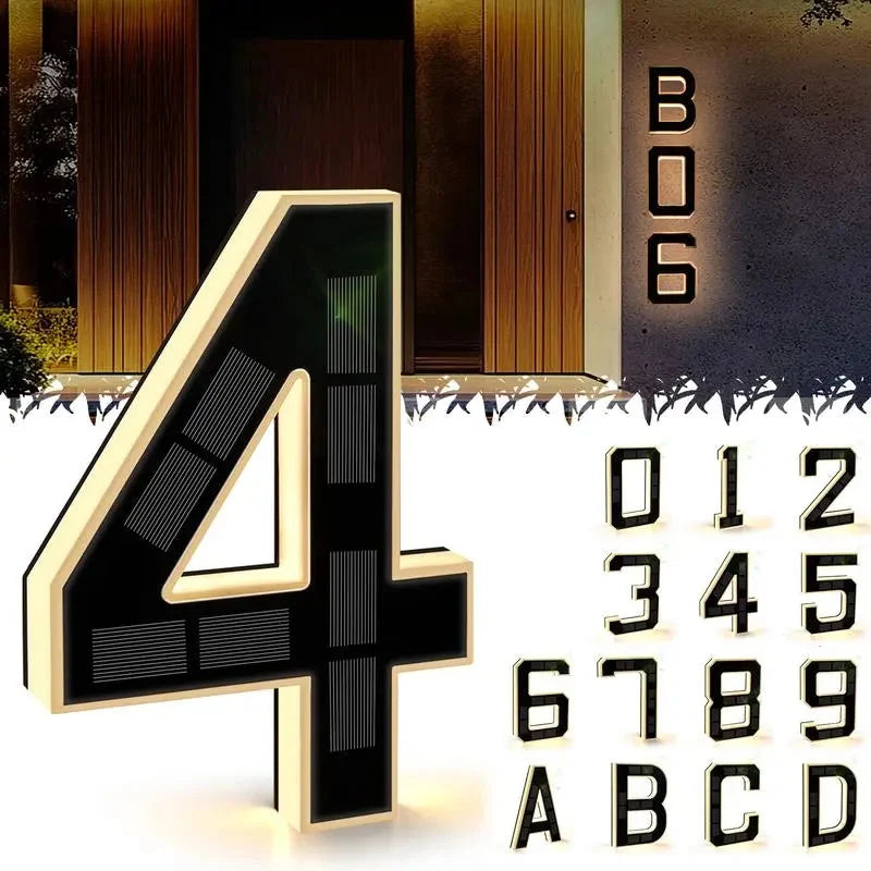 House Number Sign Solar-Powered LED Weatherproof