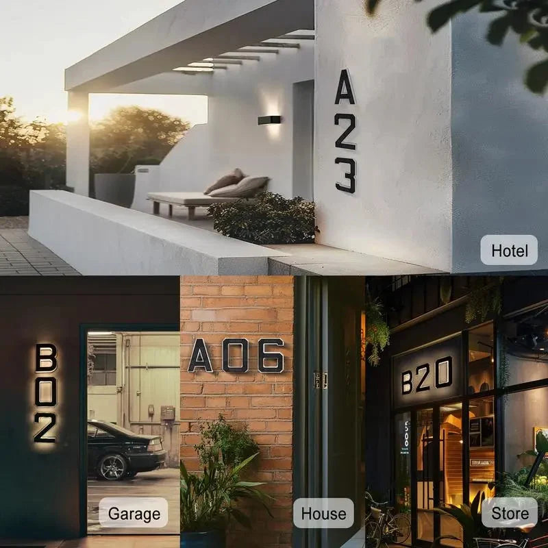 House Number Sign Solar-Powered LED Weatherproof