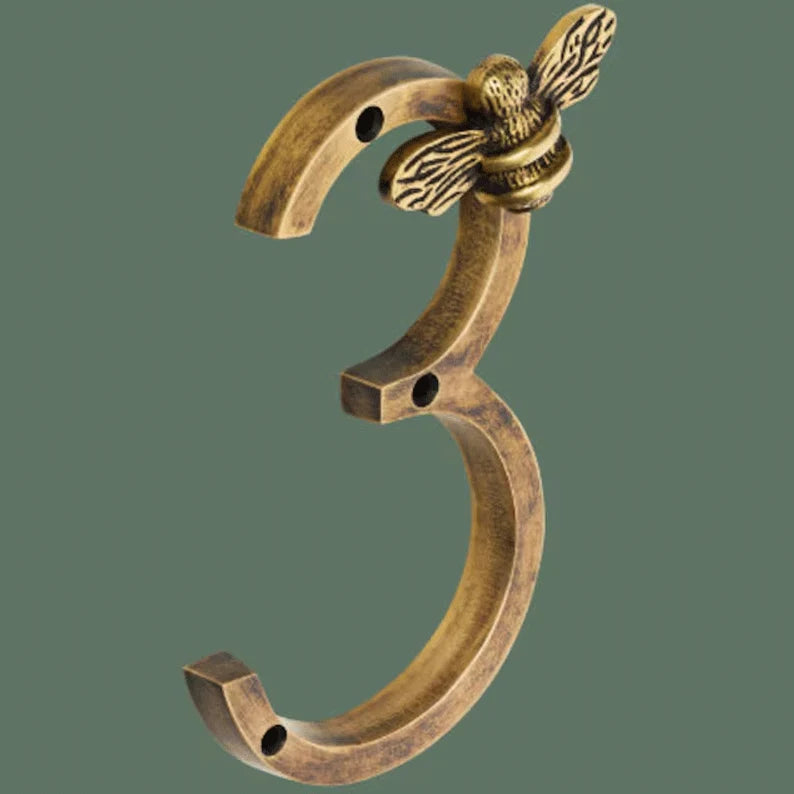 House Number Sign Weatherproof Metal Bee Motif 5 Inch