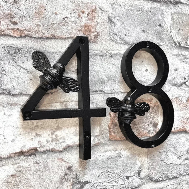 House Number Sign Weatherproof Metal Bee Motif 5 Inch
