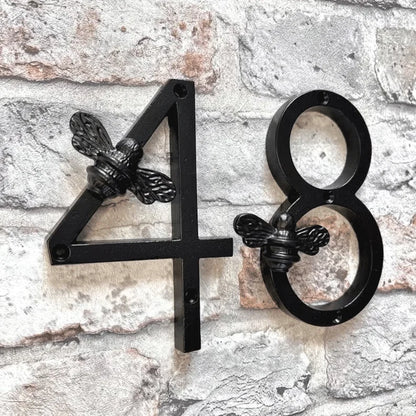 House Number Sign Weatherproof Metal Bee Motif 5 Inch