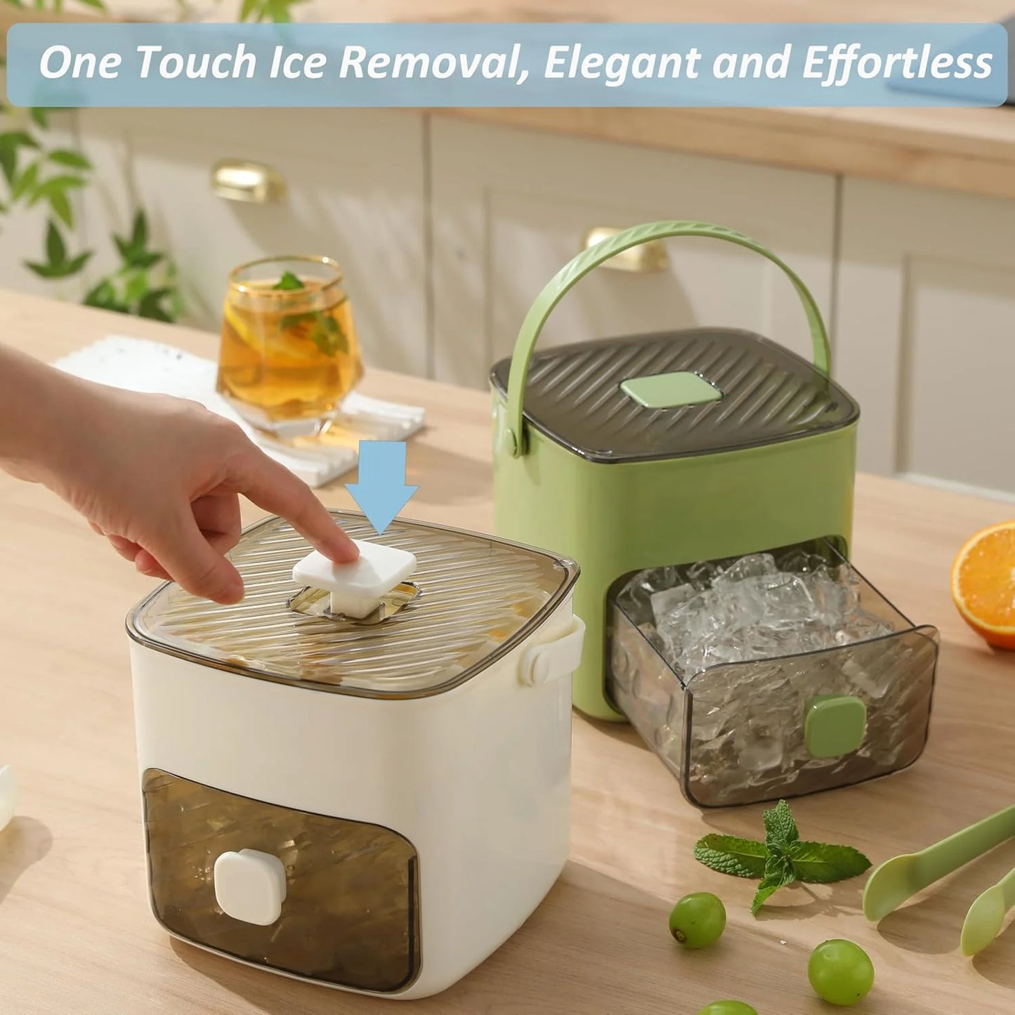 Ice Cube Maker One-Button Release Stackable Storage Box