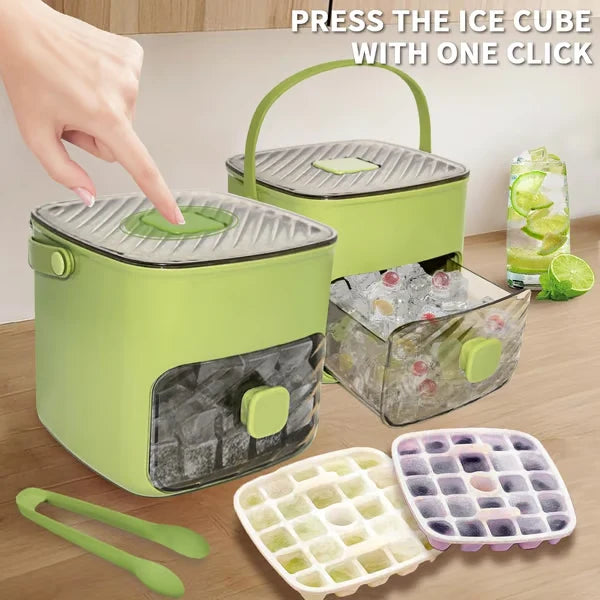 Ice Cube Maker One-Button Release Stackable Storage Box