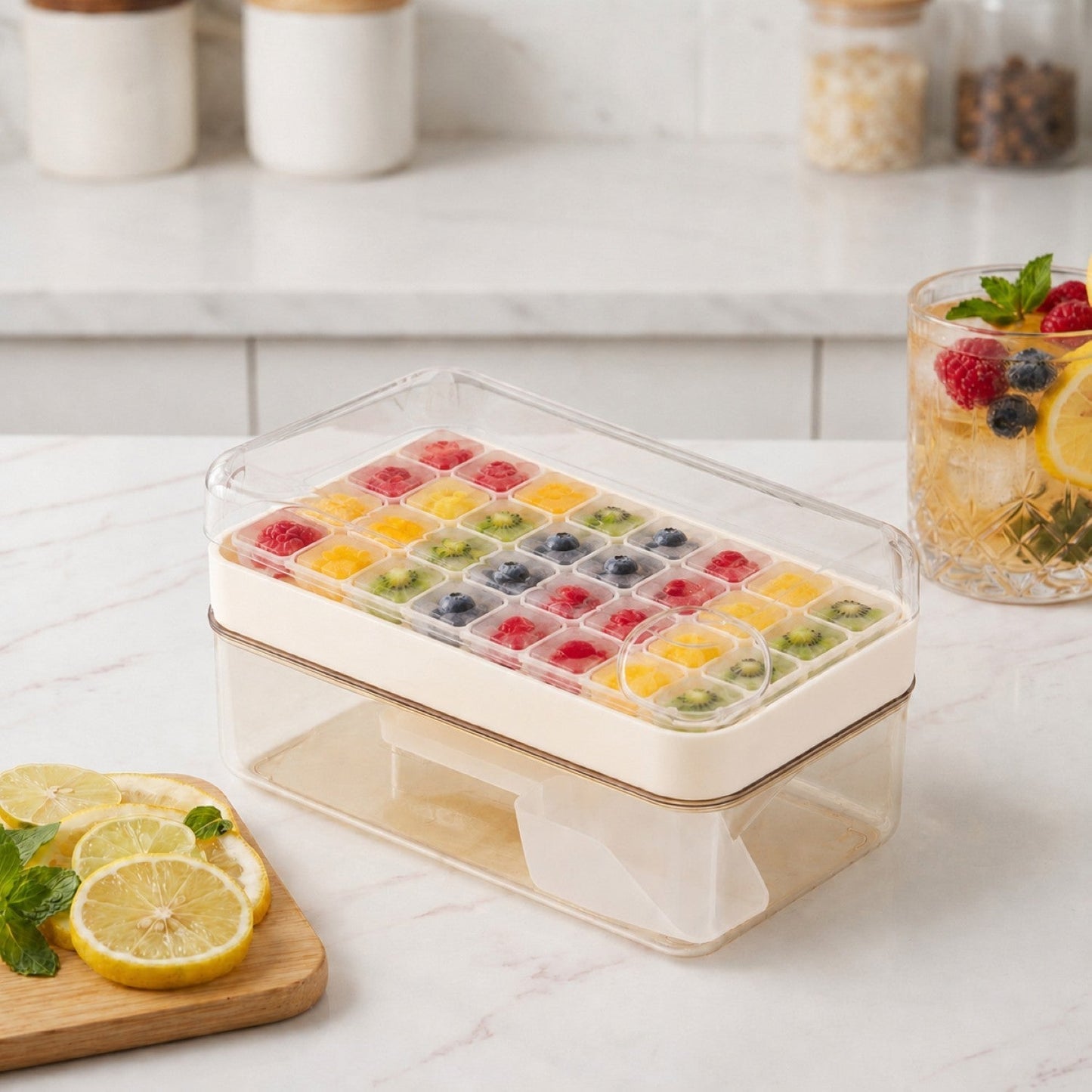 Ice Cube Tray One-Press Release With Scoop & Container