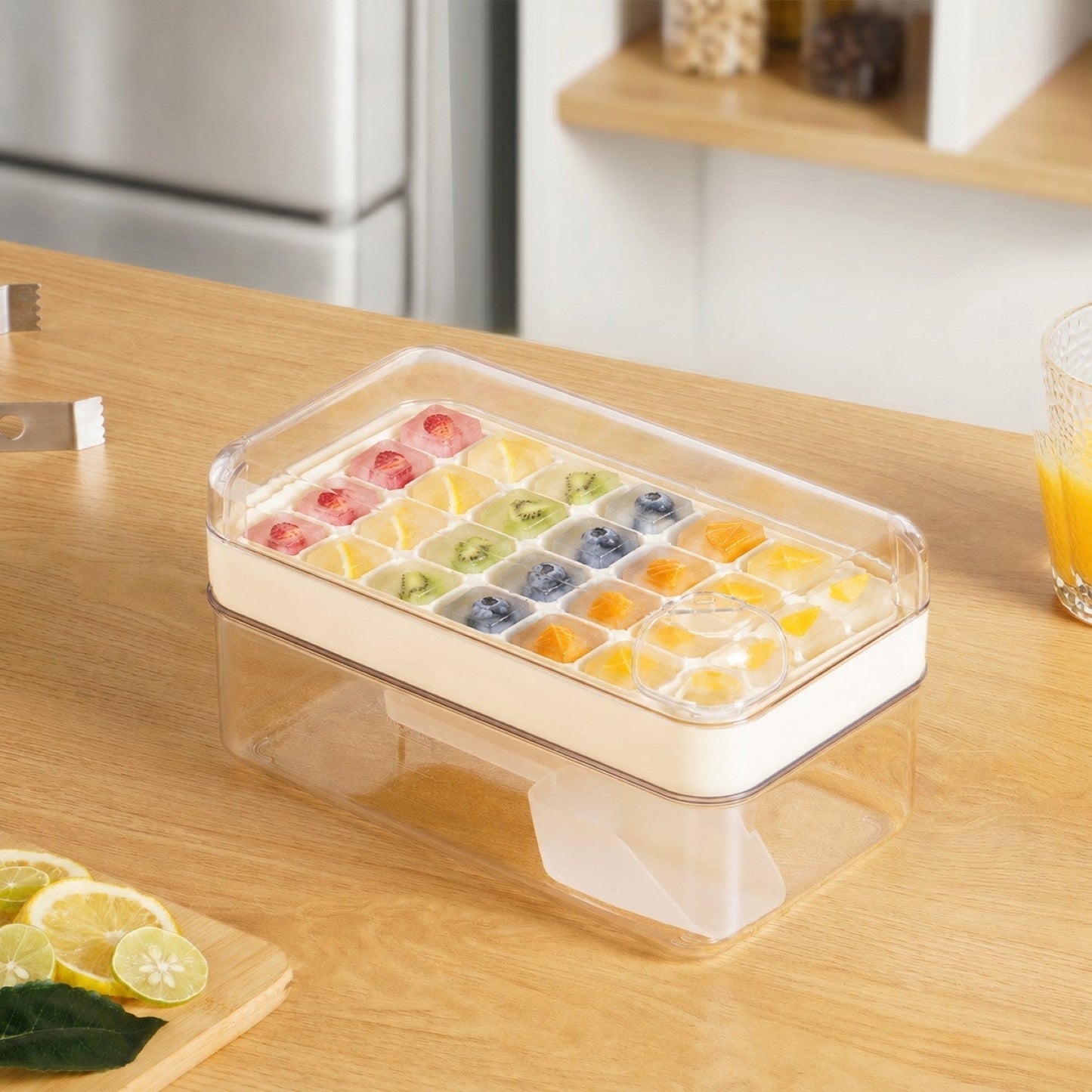 Ice Cube Tray One-Press Release With Scoop & Container