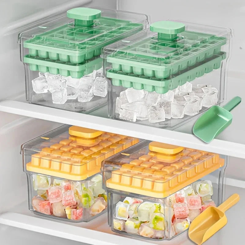 Ice Cube Tray Set 68-Cube Easy-Release Stackable With Scoop