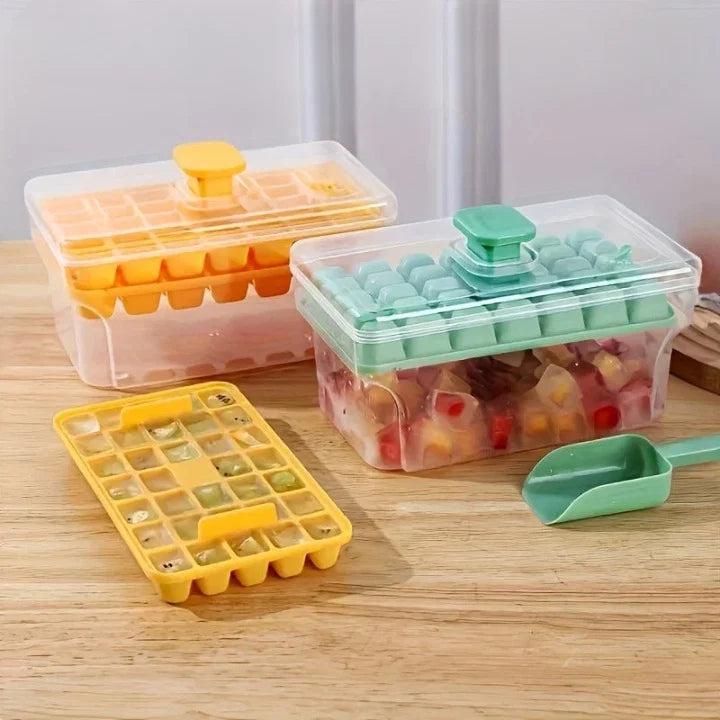 Ice Cube Tray Set 68-Cube Easy-Release Stackable With Scoop