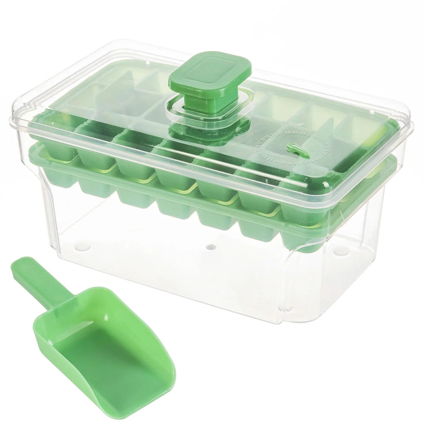 Ice Cube Tray Set 68-Cube Easy-Release Stackable With Scoop