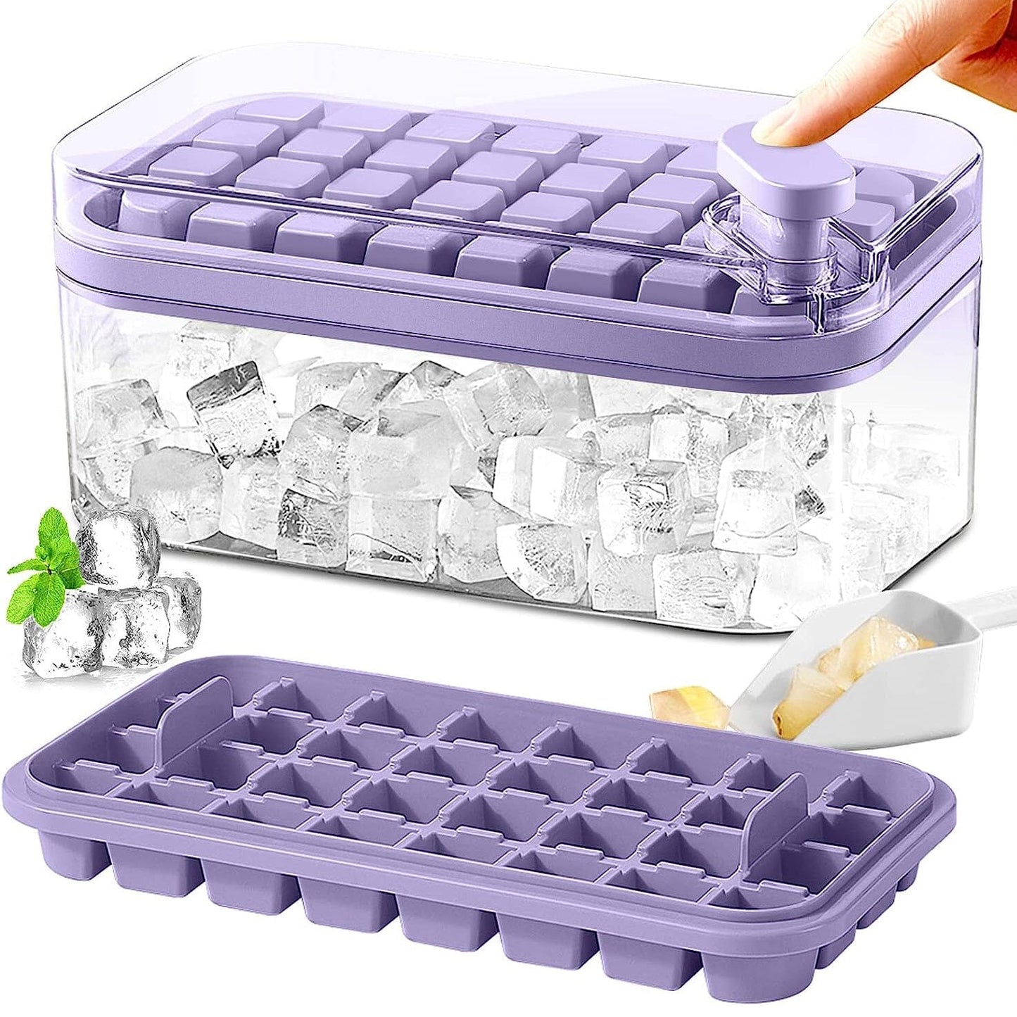 Ice Cube Tray Set Push-Button Airtight 64 Cubes