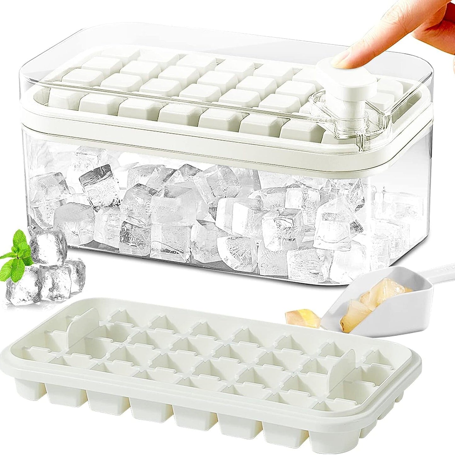 Ice Cube Tray Set Push-Button Airtight 64 Cubes