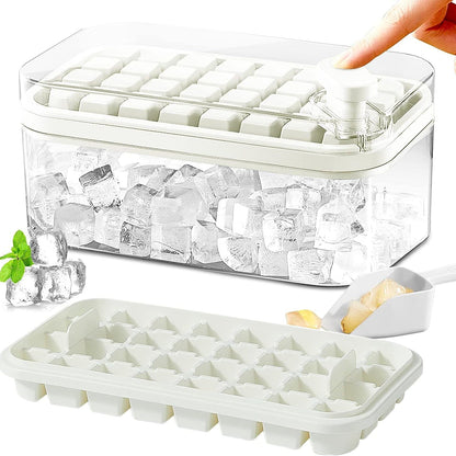 Ice Cube Tray Set Push-Button Airtight 64 Cubes