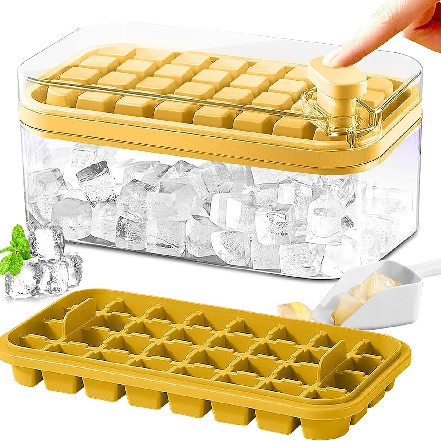 Ice Cube Tray Set Push-Button Airtight 64 Cubes