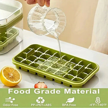 Ice Cube Tray Set Push-Button Airtight 64 Cubes