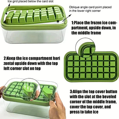 Ice Cube Tray Set Push-Button Airtight 64 Cubes