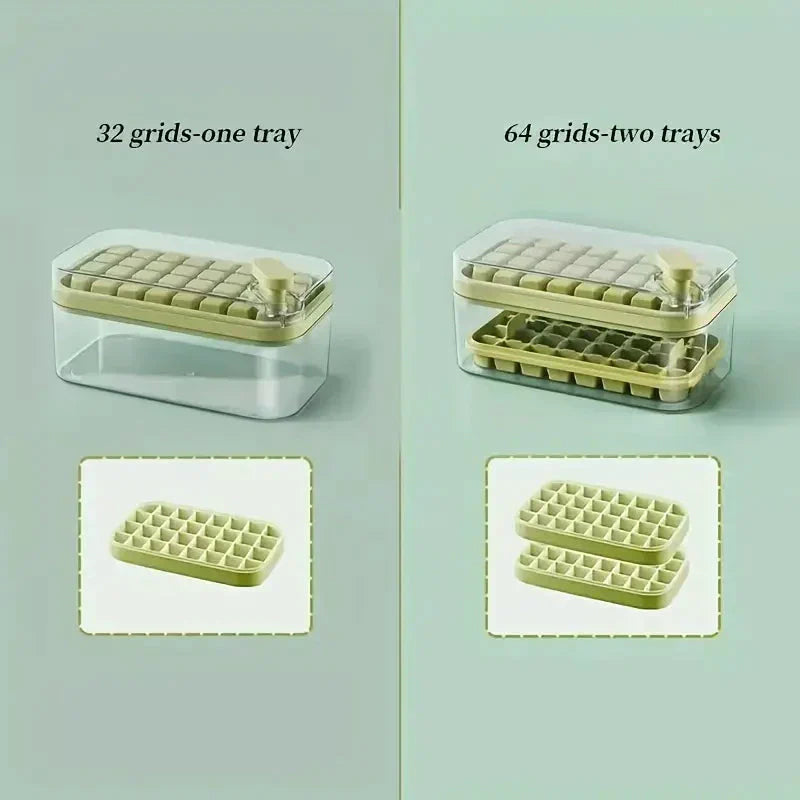 Ice Cube Tray Set Push-Button Airtight 64 Cubes